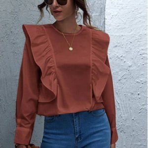 Rust Color Ruffle Blouse